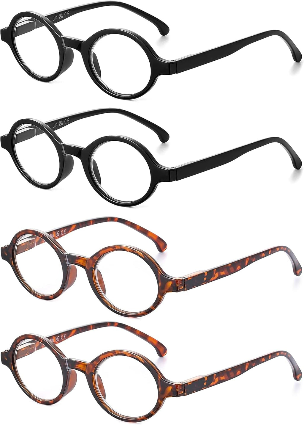 JM Set of 4 Retro Round Reading Glasses Spring Hinge Readers Men Women Glasses for Reading 4 Pack Mix