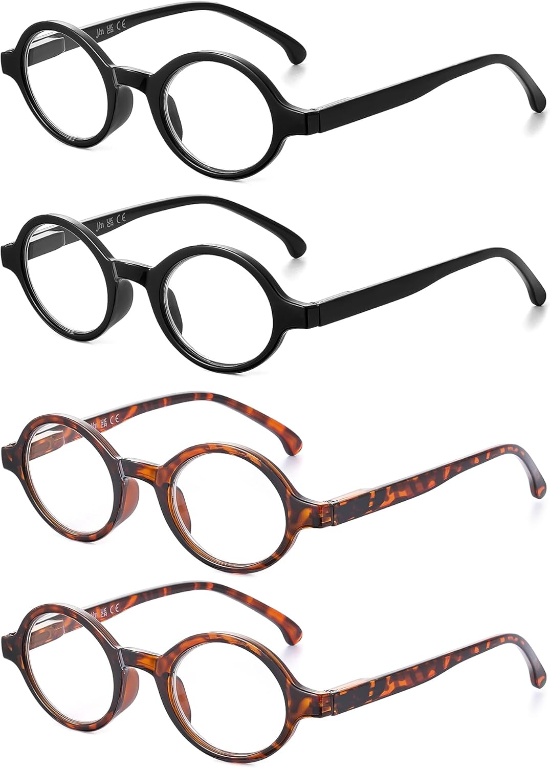 JM Set of 4 Retro Round Reading Glasses Spring Hinge Readers Men Women Glasses for Reading 4 Pack Mix