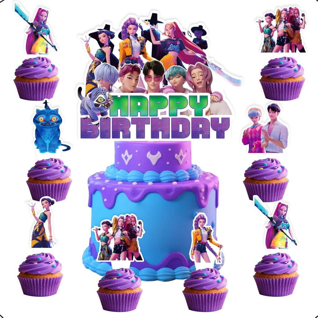 25 Pcs Korean Idol Movie Cake Decorations, Cartoon Movie Cake and Cupcake Toppers Set, Cartoon Animation Theme for Kids Birthday Celebrations