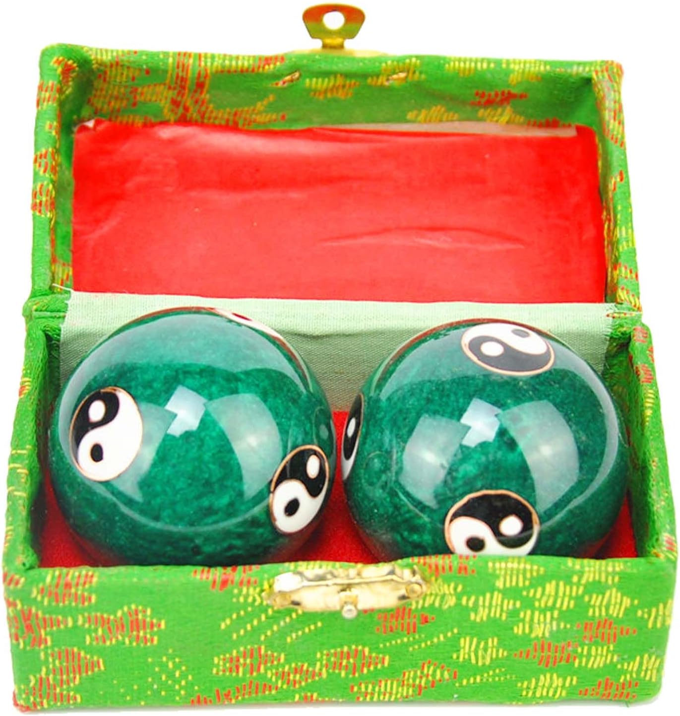 1.85'' Cloisonne Health Hand Balls Yin-Yang Chinese Meditation Baoding Feng Shui Healthy Exercise Stress Balls with Gift Box, Natural Enamel Cloisonne Craft (2PCS/Green)