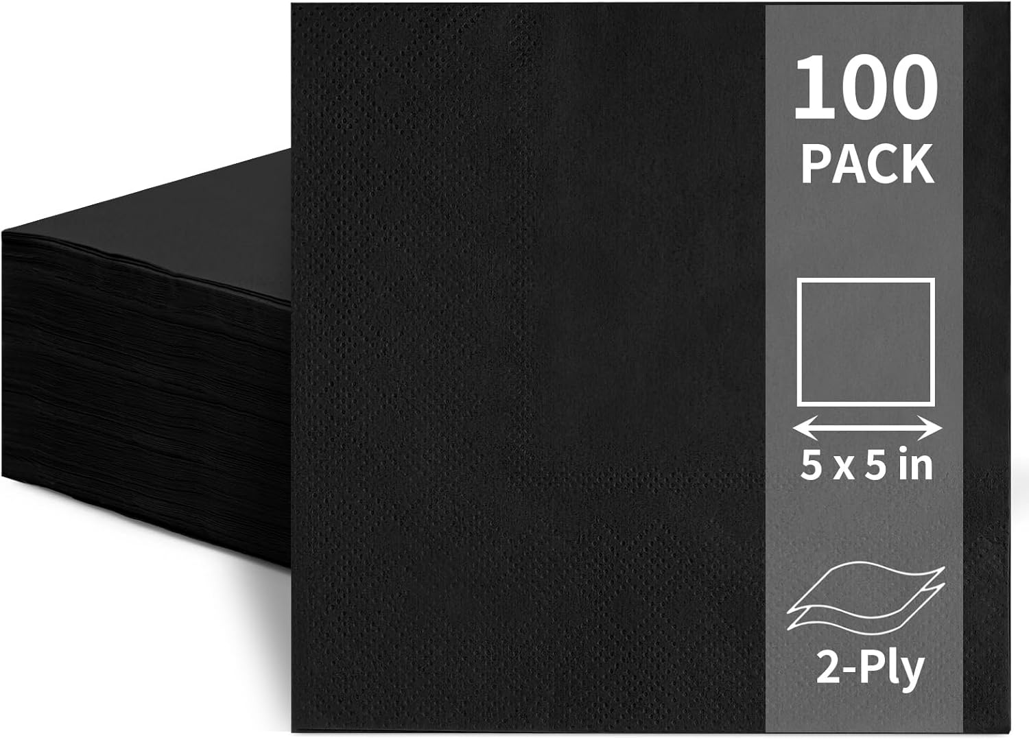 100 Pack Cocktail Napkins Disposable, 2-Ply 5" x 5" Party Napkins, Square Beverage Dinner Napkin for Wedding Birthday Party Anniversary Reception Bar Event (Black)