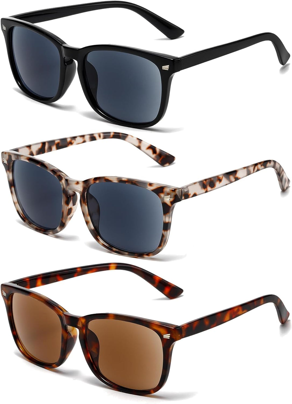 3 Pack Reader Sunglasses For Women Classic Retro Reading Sunglasses UV400 With Metal Hinge +1.5