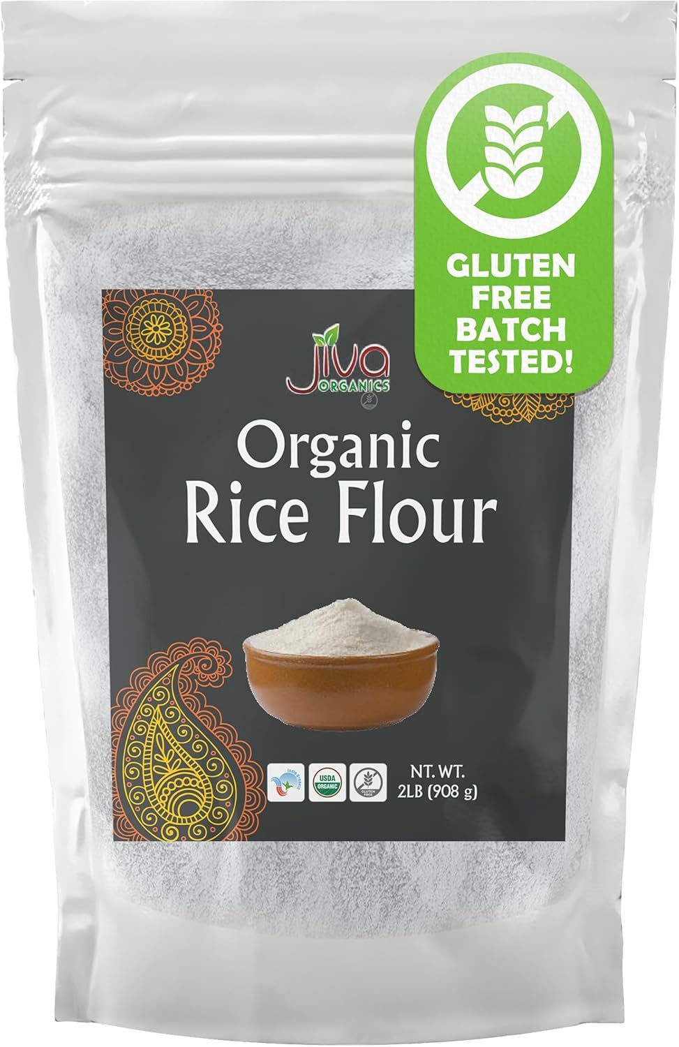 Jiva Organics Premium White Rice Flour 2 LB Bag - Gluten Free, Non GMO