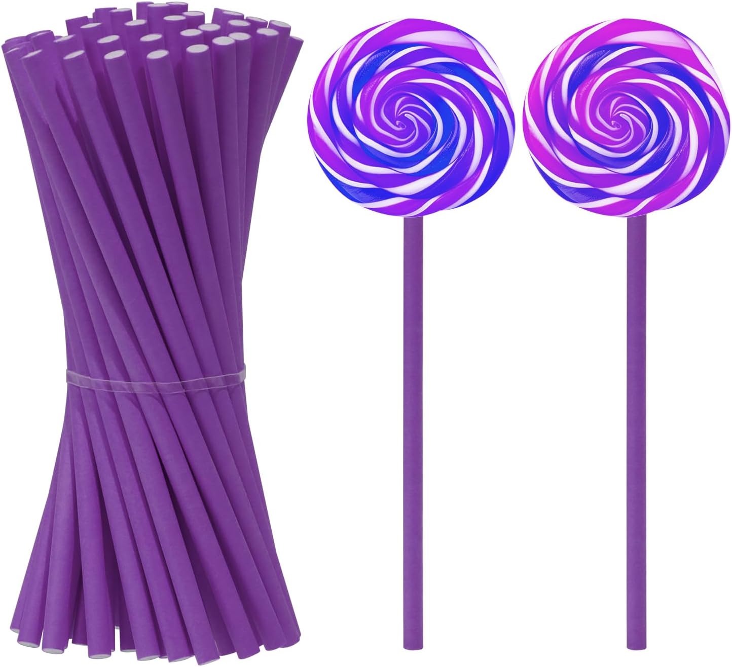 50Pcs Candy Paper Sticks Candy Making Treat Stick for Christmas Birthday Party Cake Pop Cupcake Topper Rainbow Candy Cookie Dessert Chocolate Sucker (Purple, 3.5x100mm)
