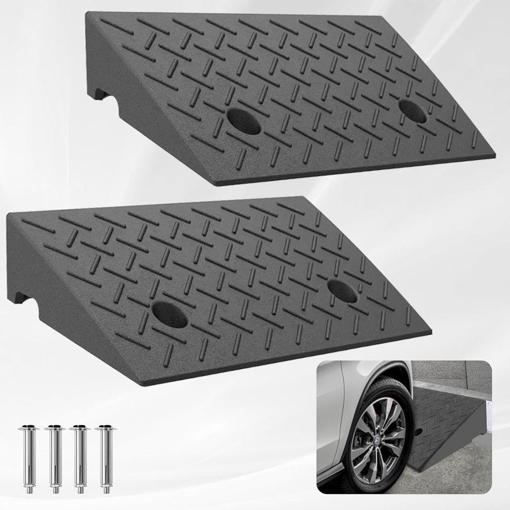Heavy Rubber Curb Ramps, 5.1" Rise Height, 3 Tons(6600 LB), 2 PC, for Slope Ramps Driveway Curb Sidewalk Threshold, Suitable for Curb, Vehicle, Motorcycle, Bike, Wheelchair (5.1 inch Height, Black)
