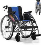 Lightweight Folding Wheelchair for Adults Seniors, Self-Propelled Manual Chair Portable Transport Wheelchair with 24" Large Wheel, Swing-Away Footrest, Flip-Back Arm Support to 300lb, No Install Gray
