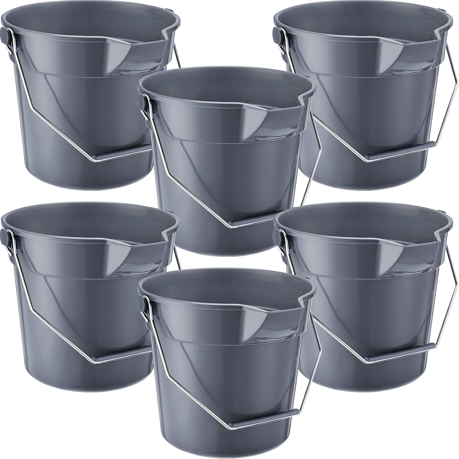 6 Pcs 2.5 Gallon Bucket for Cleaning Plastic Heavy Duty Clean Bucket with Handle and Spout Industrial Storage Container(Grey)