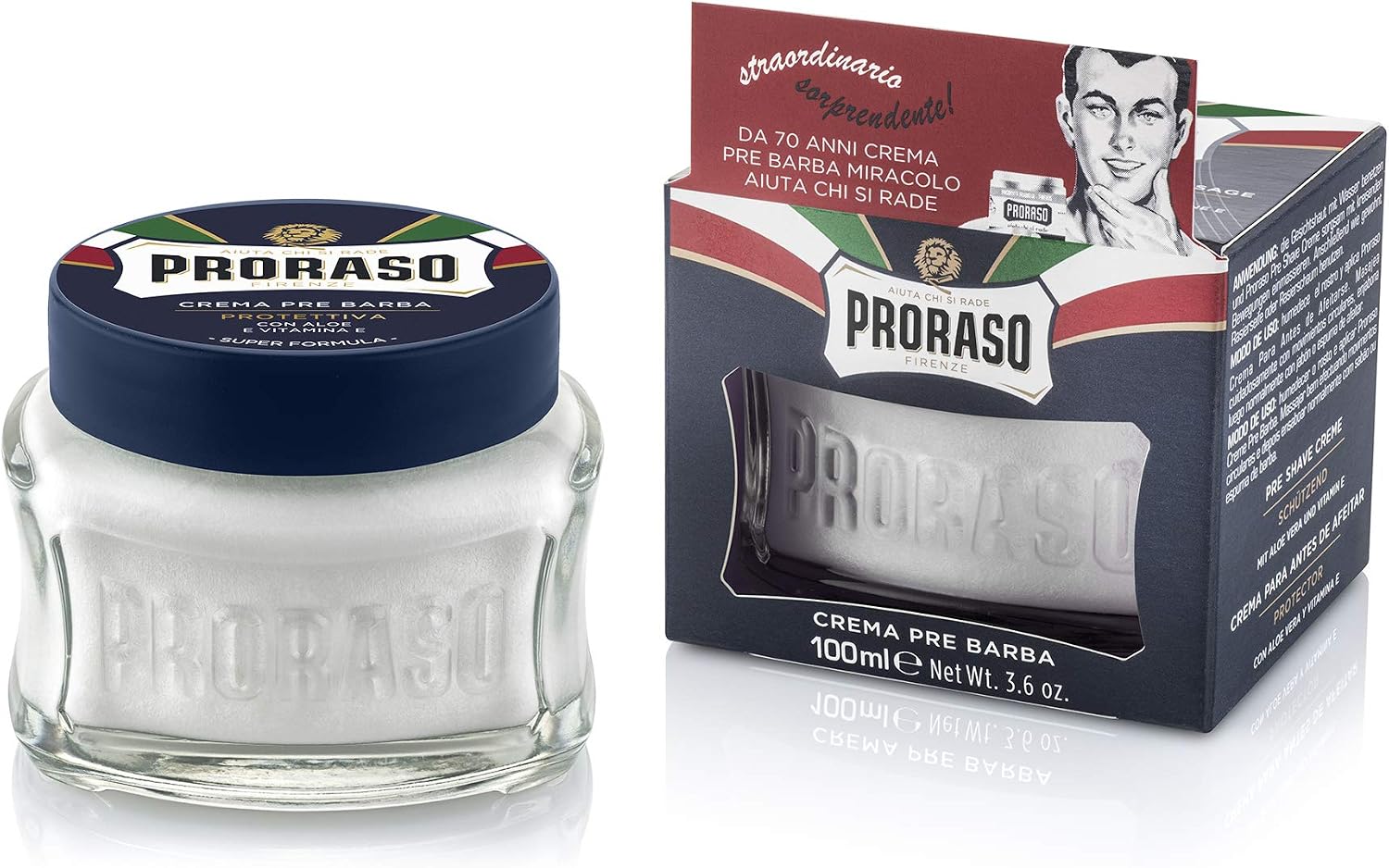 Proraso Pre Shave Conditioning Cream - Aloe Vera & Vitamin E - Protective Formula for Dry, Rough Skin & Beard - Premium Italian Pre Shave Cream - 3.6oz