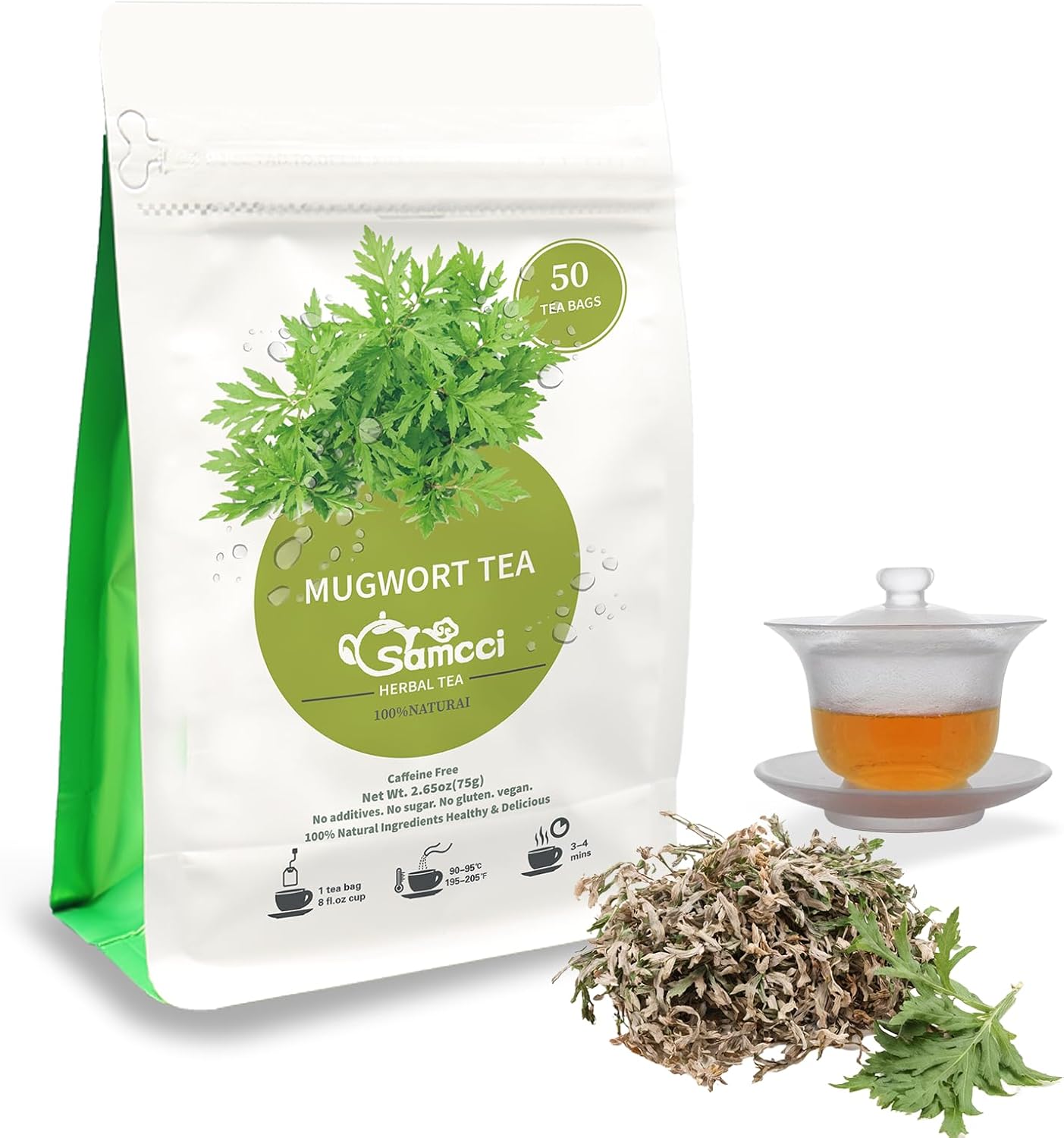 Samcci - Mugwort Tea Bag, 50 Teabags - 100% Natural Dried Mugwort leaves - No Sugar, No Caffeine, No Gluten, Vegan - Rich In Antioxidants