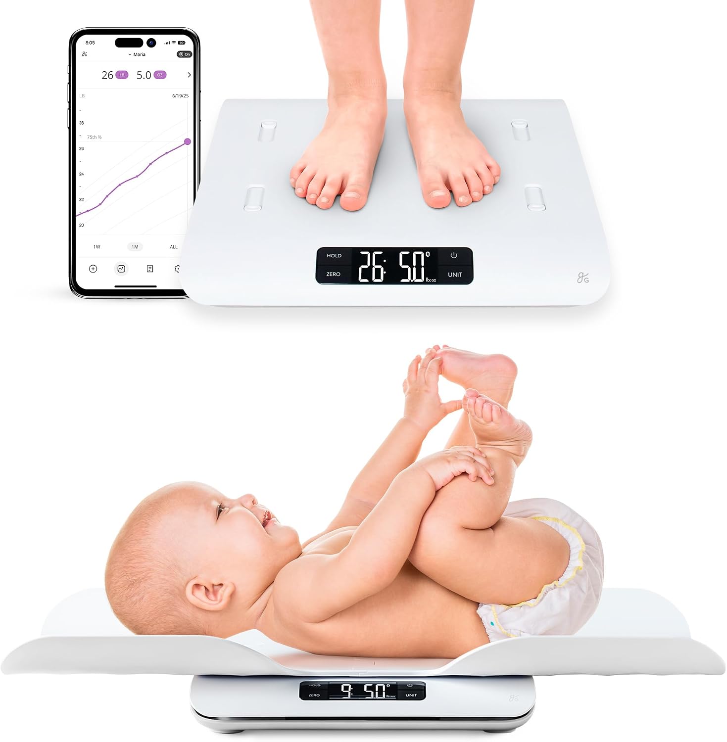 Greater Goods Medical-Grade Baby Scale – Digital Infant & Toddler Scale, 66 lb Capacity, Wiggle-Proof Accuracy, Safe for Delicate Baby Skin