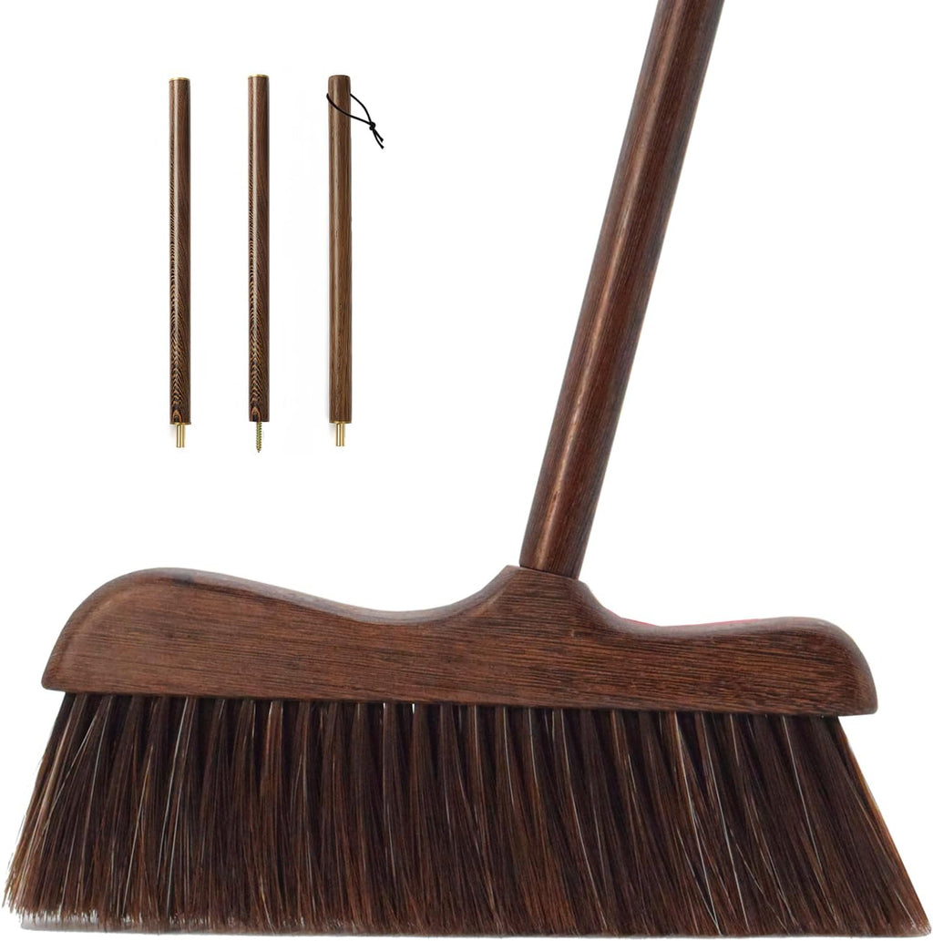 Wood Broom with Long Handle Soft Bristle Sweeper Broom Indoor Hand Brooms for Home Kitchen Office Pet Hair Removal