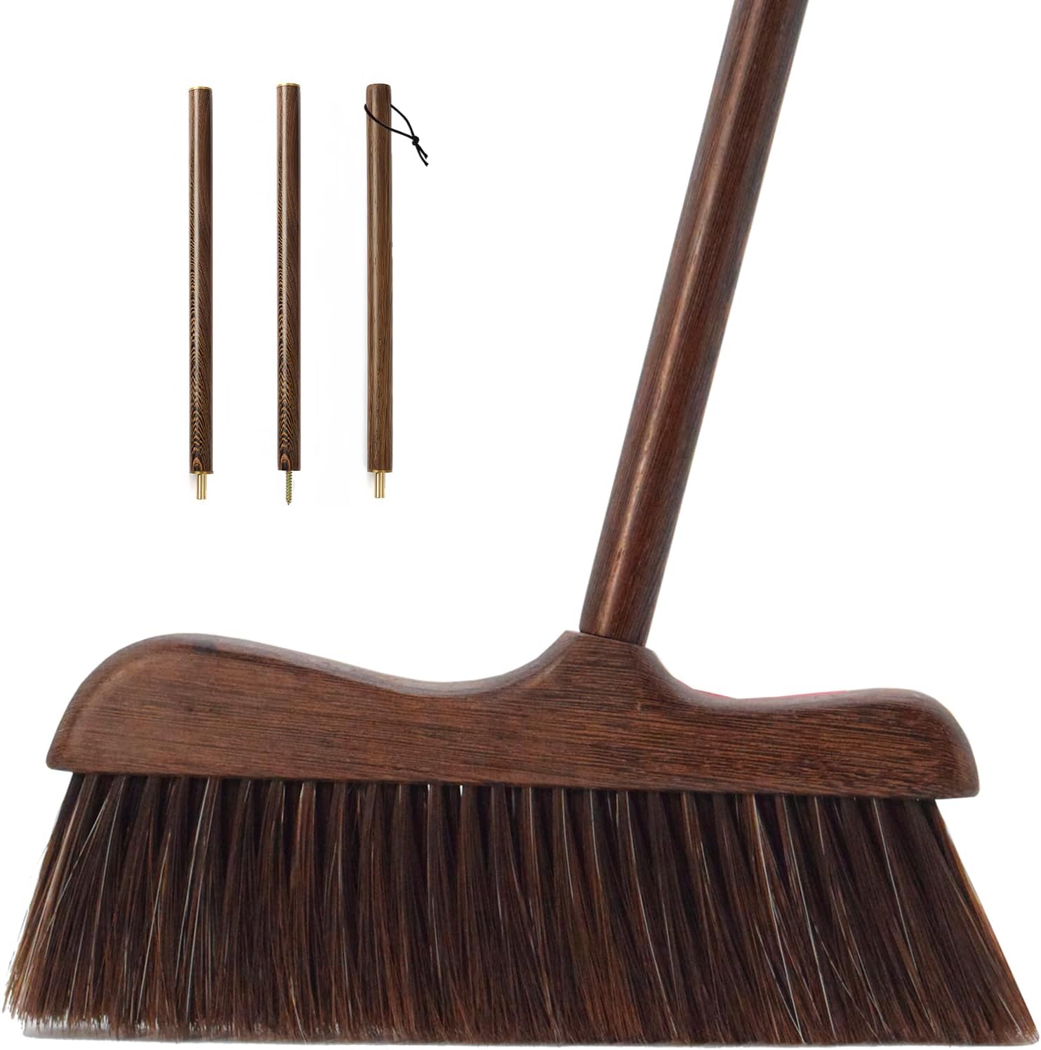 Wood Broom with Long Handle Soft Bristle Sweeper Broom Indoor Hand Brooms for Home Kitchen Office Pet Hair Removal