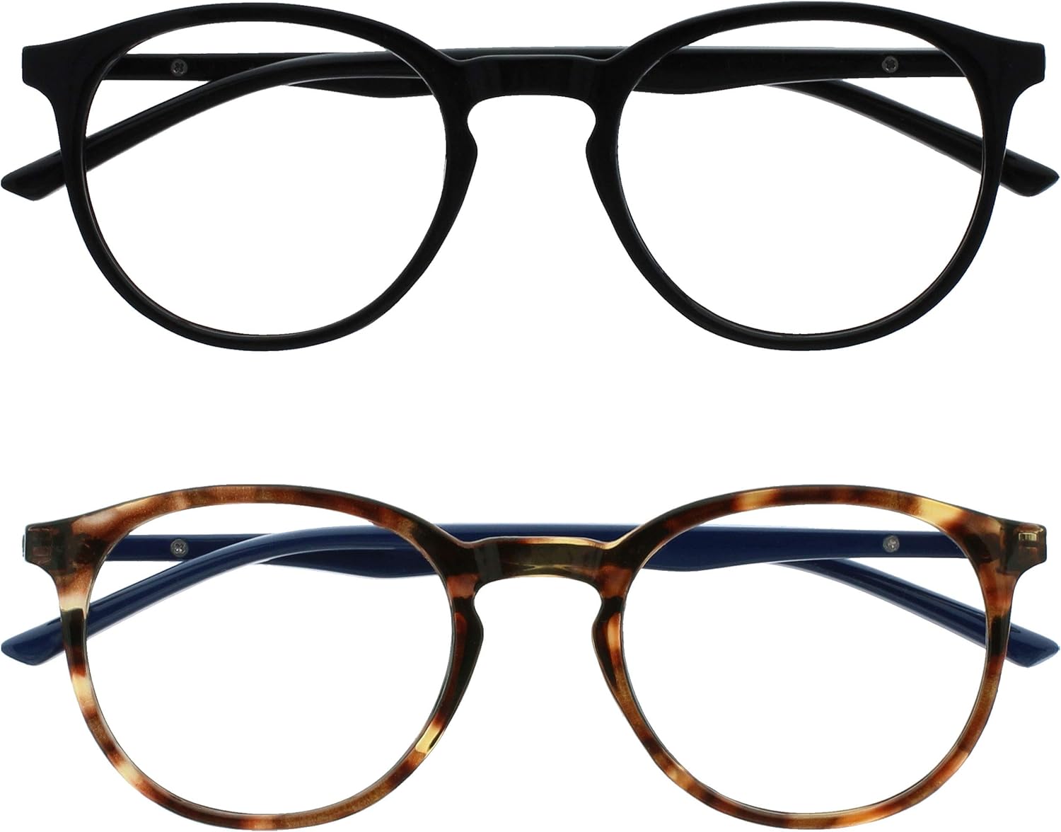 OPULIZE MET Blue Light Blocking Reading Glasses for Women Men, Slim Round Frame with Scratch Resistant and Spring Hinges, Computer Glasses with Anti-Reflective, Black,Brown +2.5 (Pack of 2)