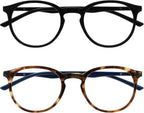 OPULIZE MET Blue Light Blocking Reading Glasses for Women Men, Slim Round Frame with Scratch Resistant and Spring Hinges, Computer Glasses with Anti-Reflective, Black,Brown +1.5 (Pack of 2)