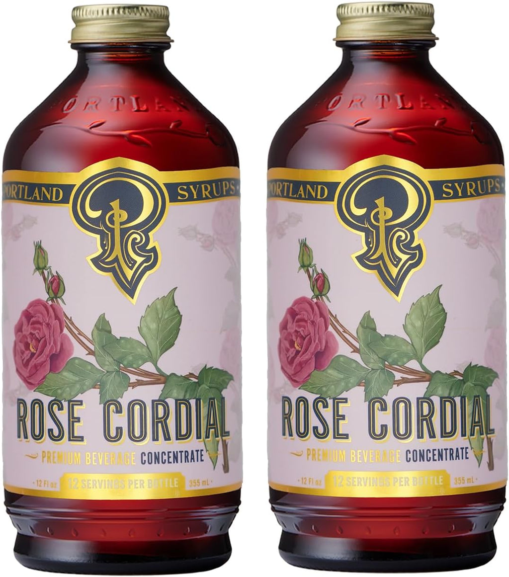 Portland Syrups Rose Cordial Syrup - Craft Delicious Cocktails, Mocktails, Sodas, and More - 12 oz with 24 Servings (Pack of 2)