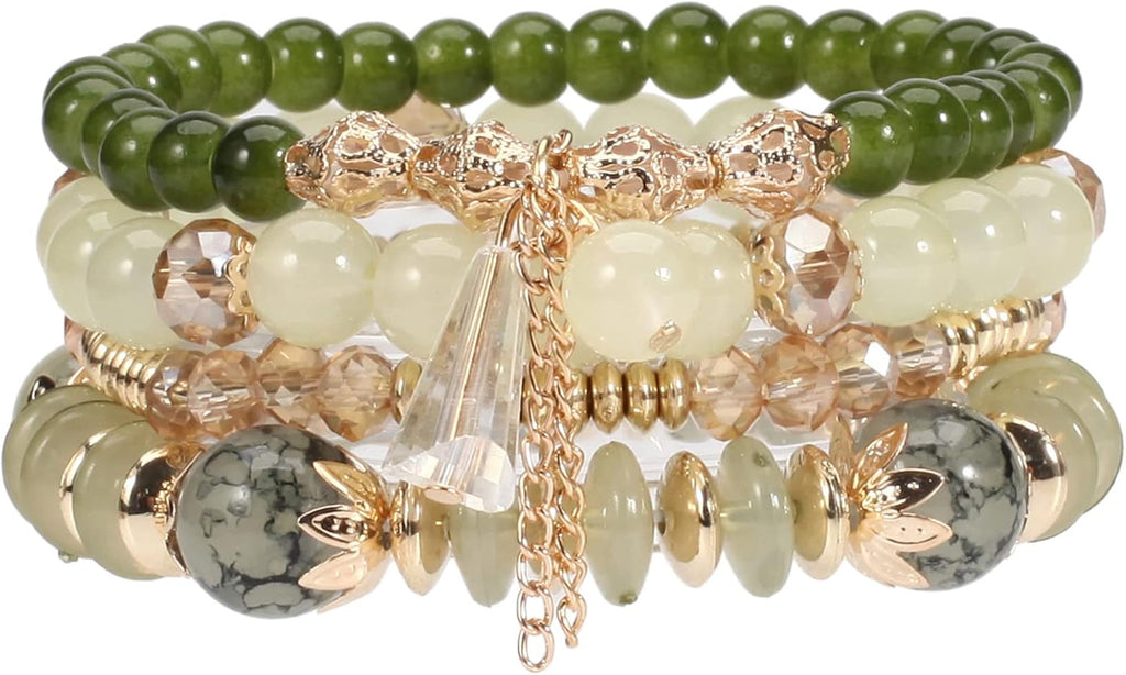 Bohemian Stackable Bracelets Set Boho Beaded Stretchable Bracelets for Women Multi-layer Crystal Beads Charms Beach Jewelry Trendy Costume Decorations