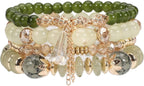 Bohemian Stackable Bracelets Set Boho Beaded Stretchable Bracelets for Women Multi-layer Crystal Beads Charms Beach Jewelry Trendy Costume Decorations
