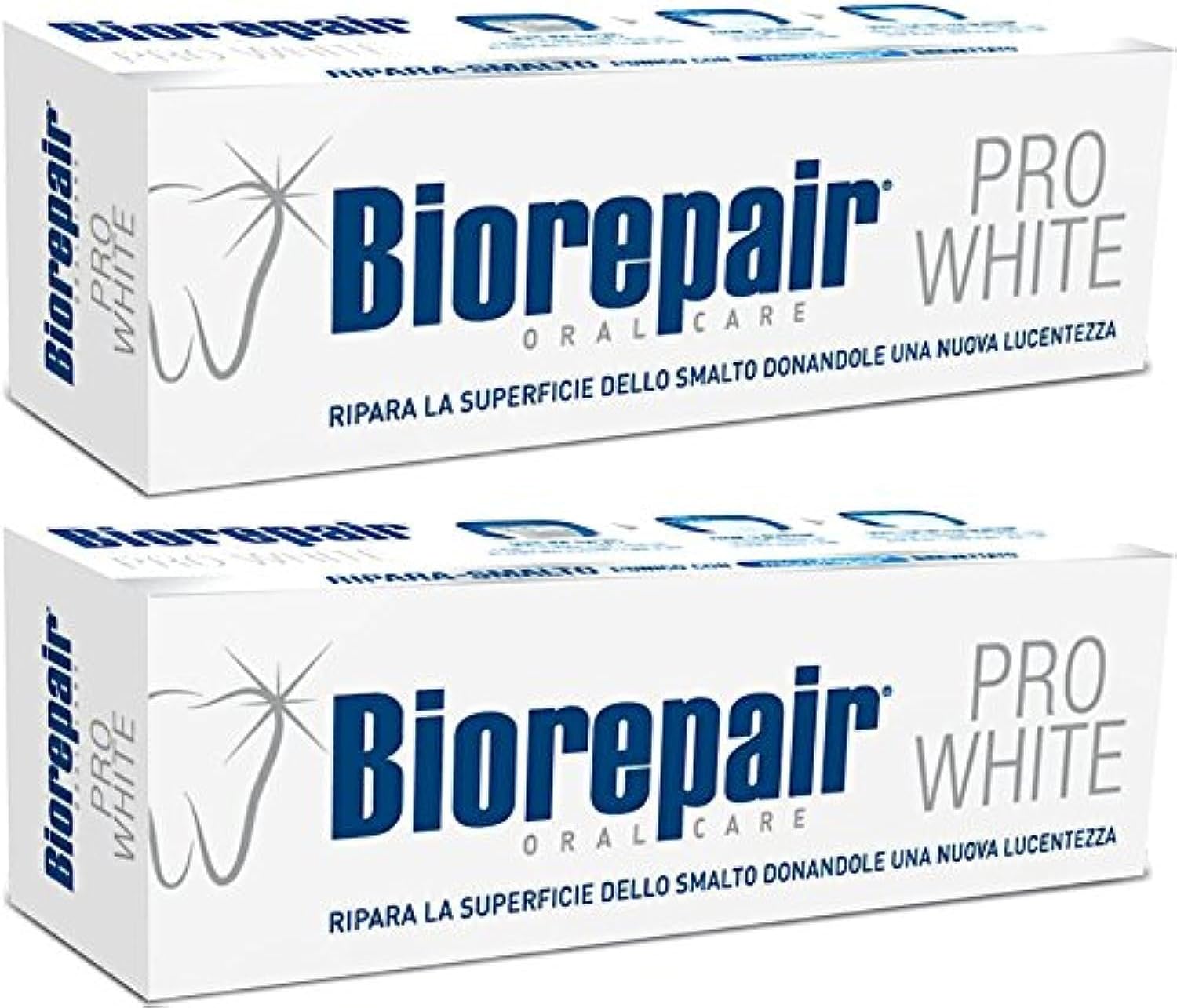 Biorepair: "Pro White" Whitening Toothpaste with microRepair - 2.5 Fluid Ounce (75ml) Tubes (Pack of 2) [ Italian Import ]