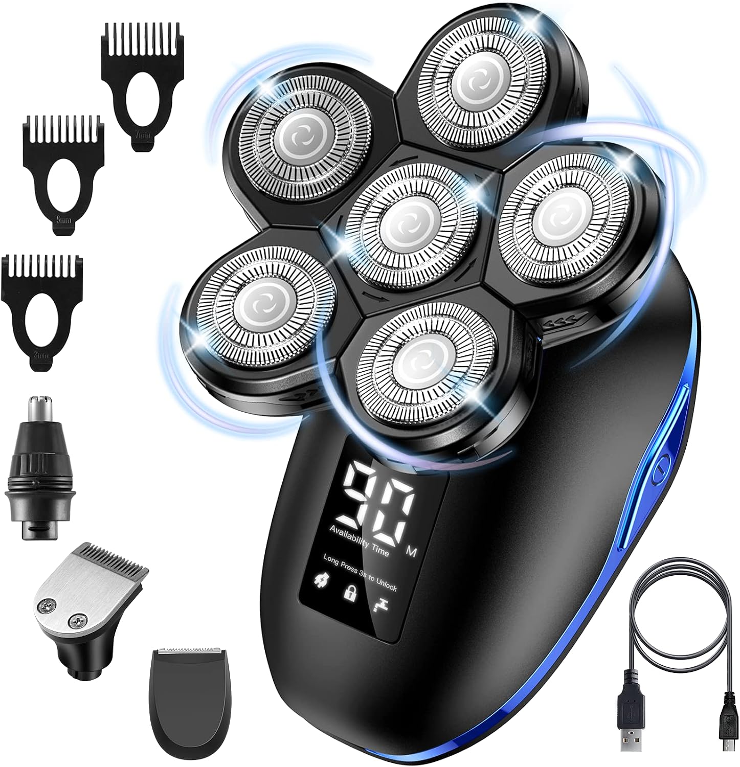 Head Shaver for Men Electric Razor Upgrade 6D Floating Electric Shaver 5 in 1 Wet & Dry Shaver Waterproof Bald Head Shaver LED Display Electric Rotary