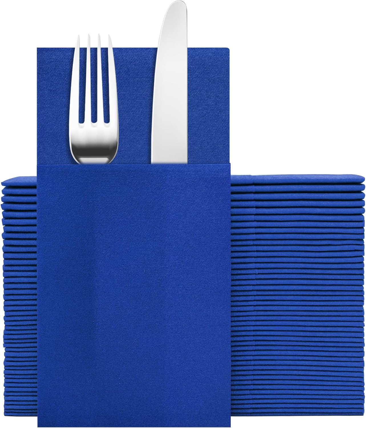 Royal Blue Napkins Hand Towels Disposable, Linen Feel Dinner Napkins with Prefolded Built-in Flatware Pocket, Guest Paper Hand Towels For Wedding, Dinner Or Party (16x16in, 50Pack）