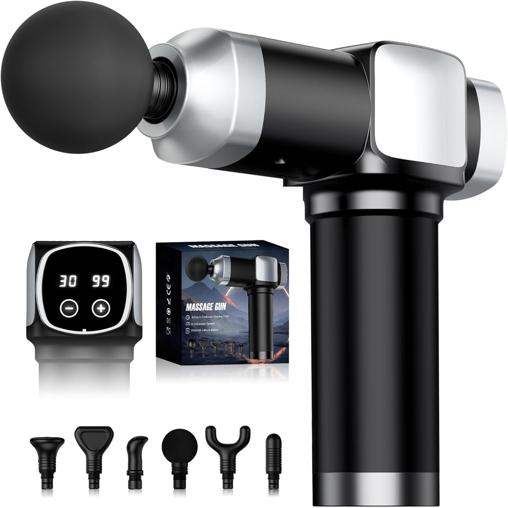 COOJOK® Massage Gun Deep Tissue, Handheld Electric Muscle Massager with 6 Massage Heads, 30 Speed Levels, Percussion Massager Gun for Pain Relief, Back Massager for Athletes Men Women