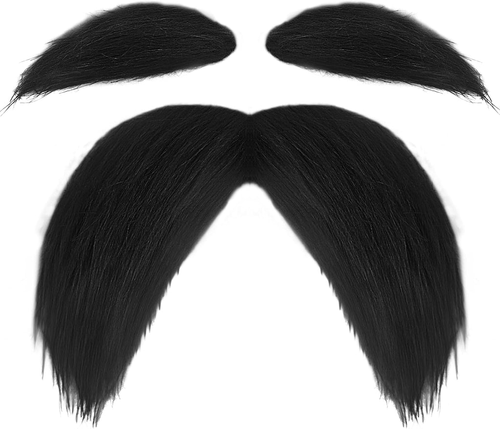 Mustache and Eyebrows Fake Beard for Adults, Self-Adhesive Cosplay Halloween Costume Accessories with Comb, Funny Party Favor