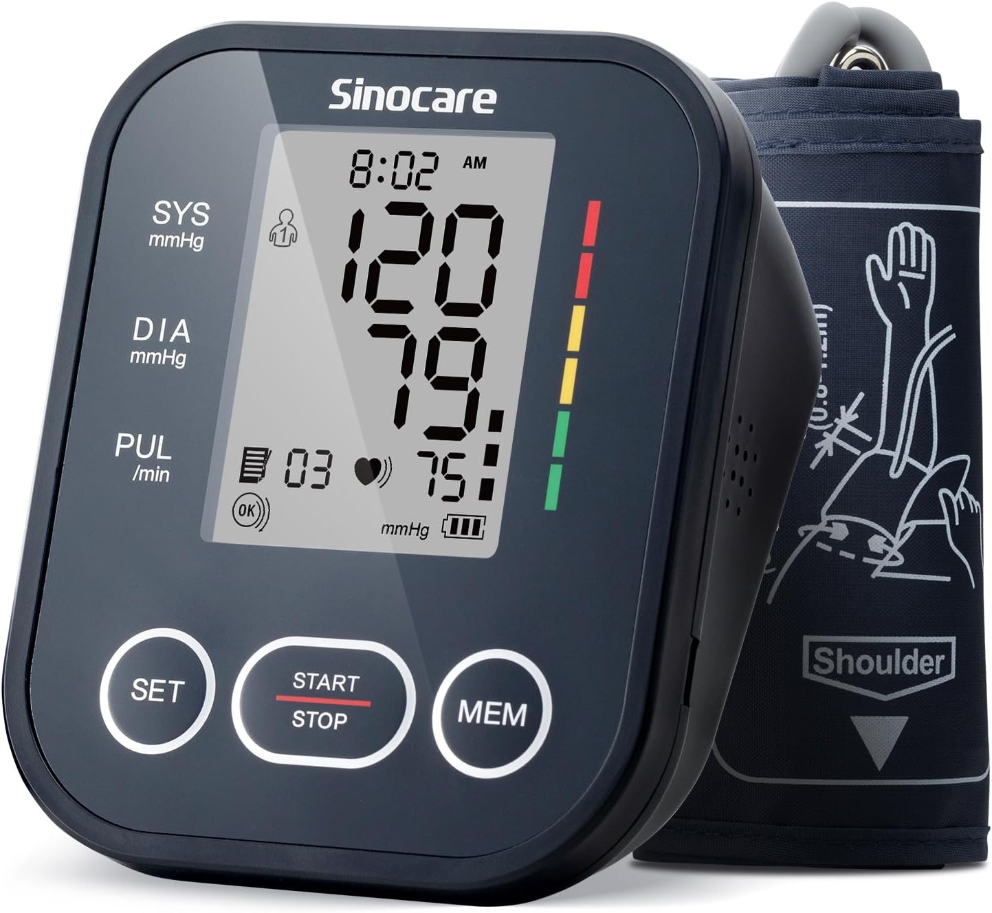 Sinocare Blood Pressure Monitor, Upper Arm Blood Pressure Monitors for Home Use, Adjustable Arm Cuff 8.6"-16.5", One-Button Operation, Dual User, Accurate & Practical (Black)