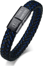 VNOX Blue Braided Leather Medical Symbol Caduceus with Magnetic Clasp Cuff Wristband Bracelet,6-8.3 Inches