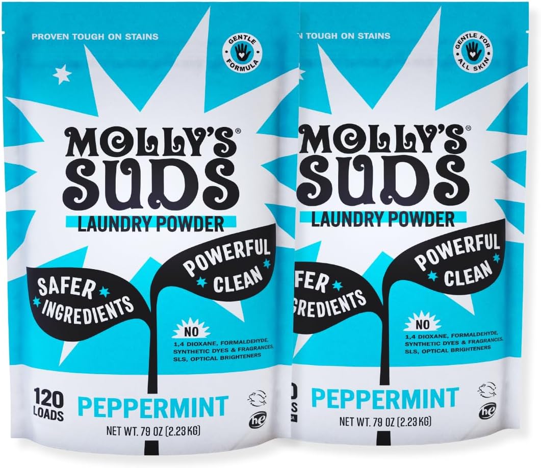 Molly's Suds Original Laundry Detergent Powder | Clean Laundry Detergent Powder for Sensitive Skin | Simple, Effective Ingredients, Stain Fighting | 240 Load (Peppermint)