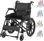 Lightweight Wheelchair with Swing-Away Footrests and Flip-Back Arms, Portable Folding Transport Wheelchair or Adults & Seniors with Brake for Storage and Travel Use, 17 Inch Seat,300 Lbs (Black)