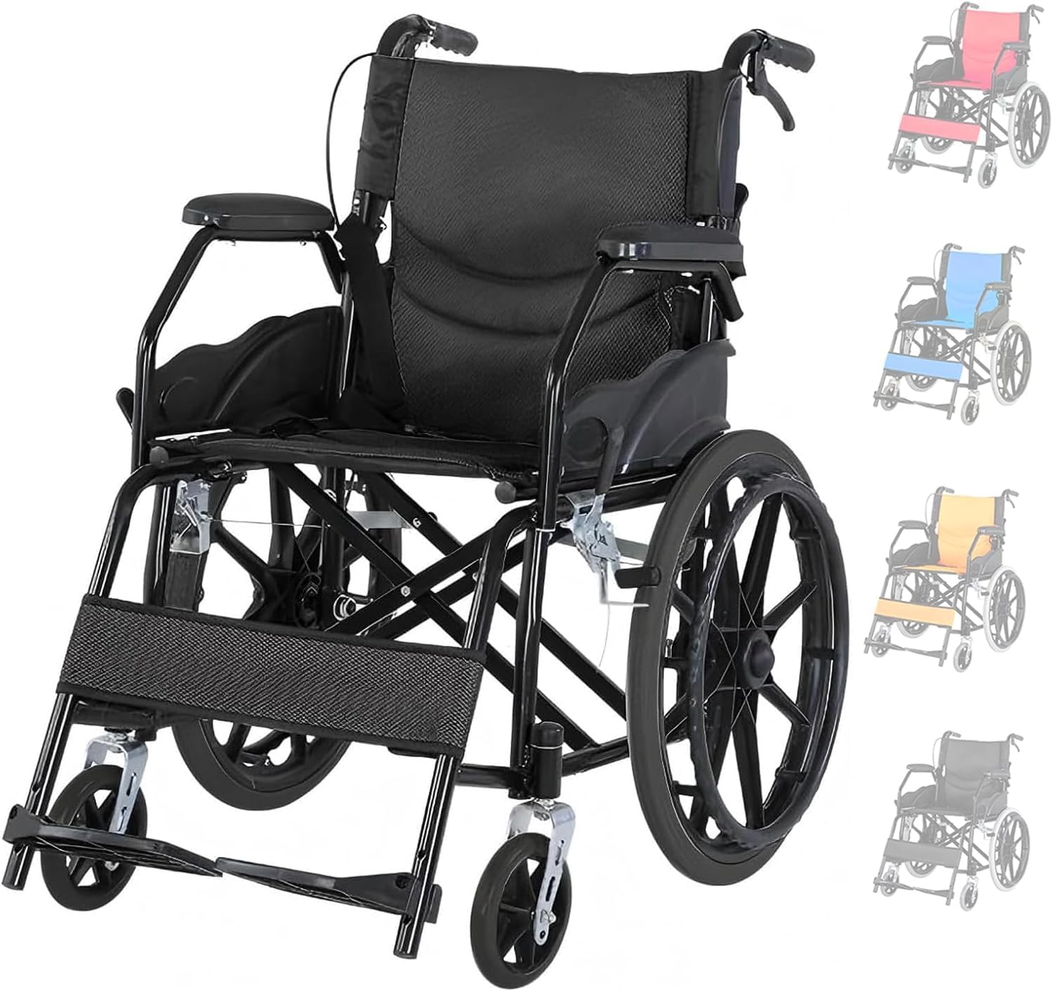 Lightweight Wheelchair with Swing-Away Footrests and Flip-Back Arms, Portable Folding Transport Wheelchair or Adults & Seniors with Brake for Storage and Travel Use, 17 Inch Seat,300 Lbs (Black)