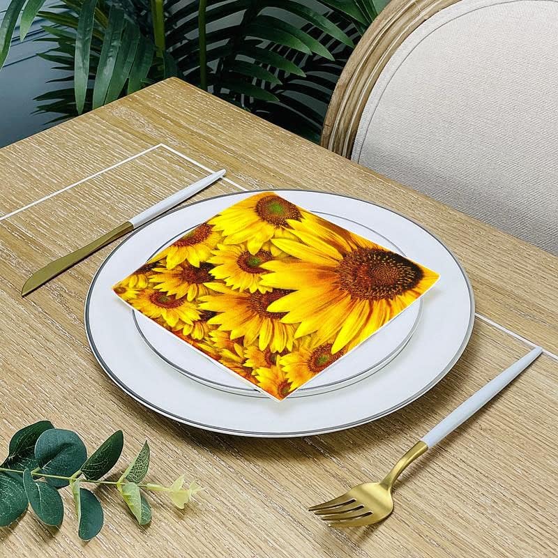 50 Count Sunflower Napkins - Yellow Sunflower Themed Cocktail Paper Napkins - Disposable for Parties