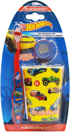 Brush Buddies Hot Wheels Kids Toothbrushes Kit Manual Toothbrushes for Kids Toddler Toothbrush 2 + Years Travel Toothbrush Kit with Cover and Cup 3PC Soft Bristles Small Head Easy Grip Handles