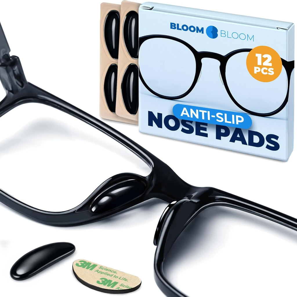 Premium Eyeglass Nose Pads 6 Pairs – Black Silicone Anti-Slip Stick-On Pads for Glasses, Sunglasses – Adhesive – BLOOM & BLOOM