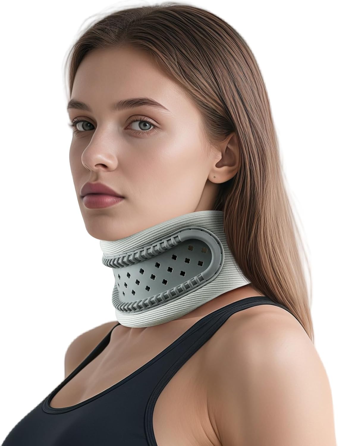 Neck Brace,Support Cervical Collar,Relieve Cervical Pain&Pressure,Soft Skin-Friendly Fabric,Memory Foam Wrapped in Silicone Breathable Hard Frame,One Size for Men&Women(Space Gray)