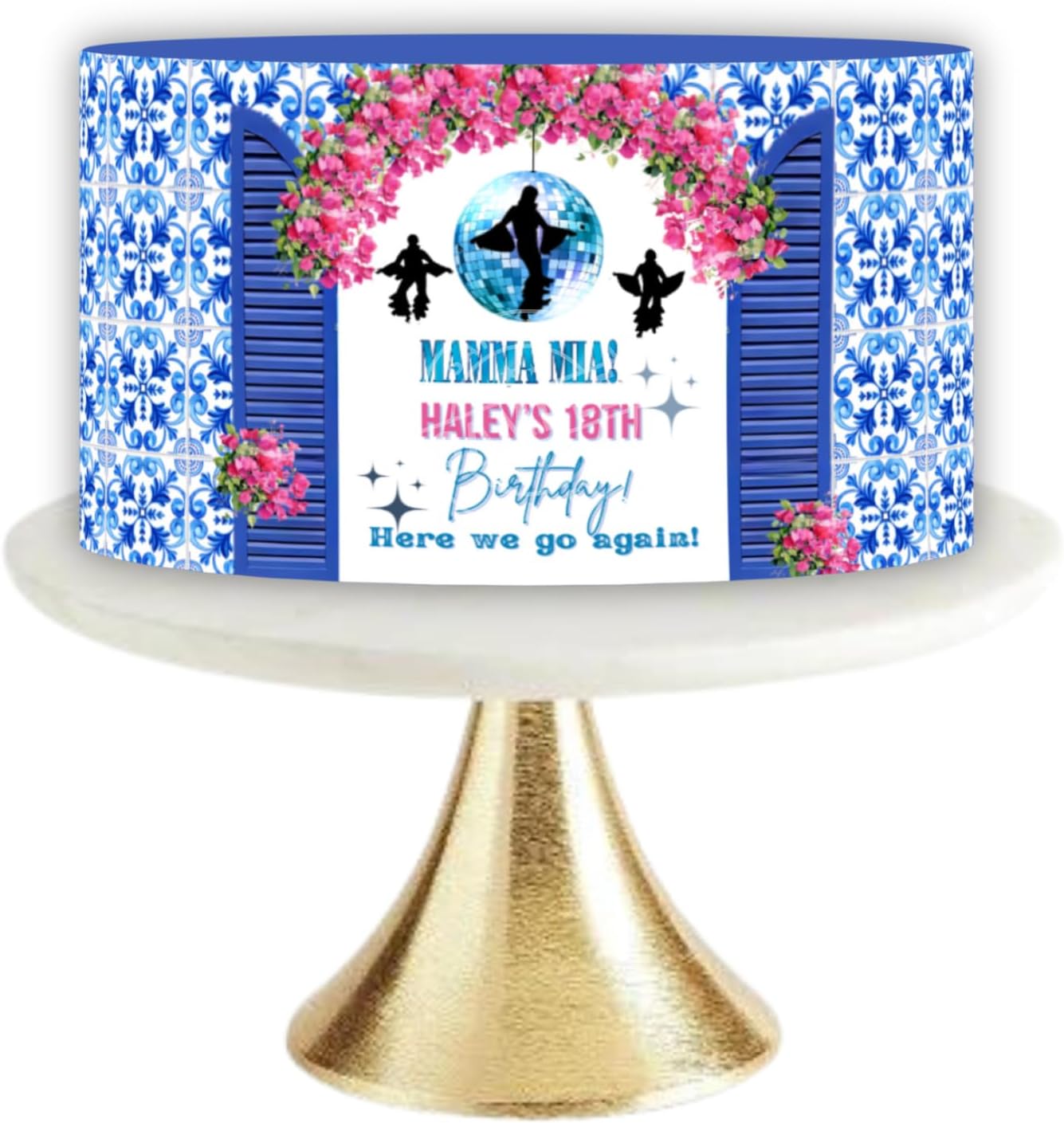 Mamma Mia, Mamma Mia Birthday Party, Mamma Mia Cake Topper, Dancing Queen Cake Topper, Mediterranean Cake Topper, Santorini Door, Greece 2 Tier Cake Wrap, Moroccan Tile