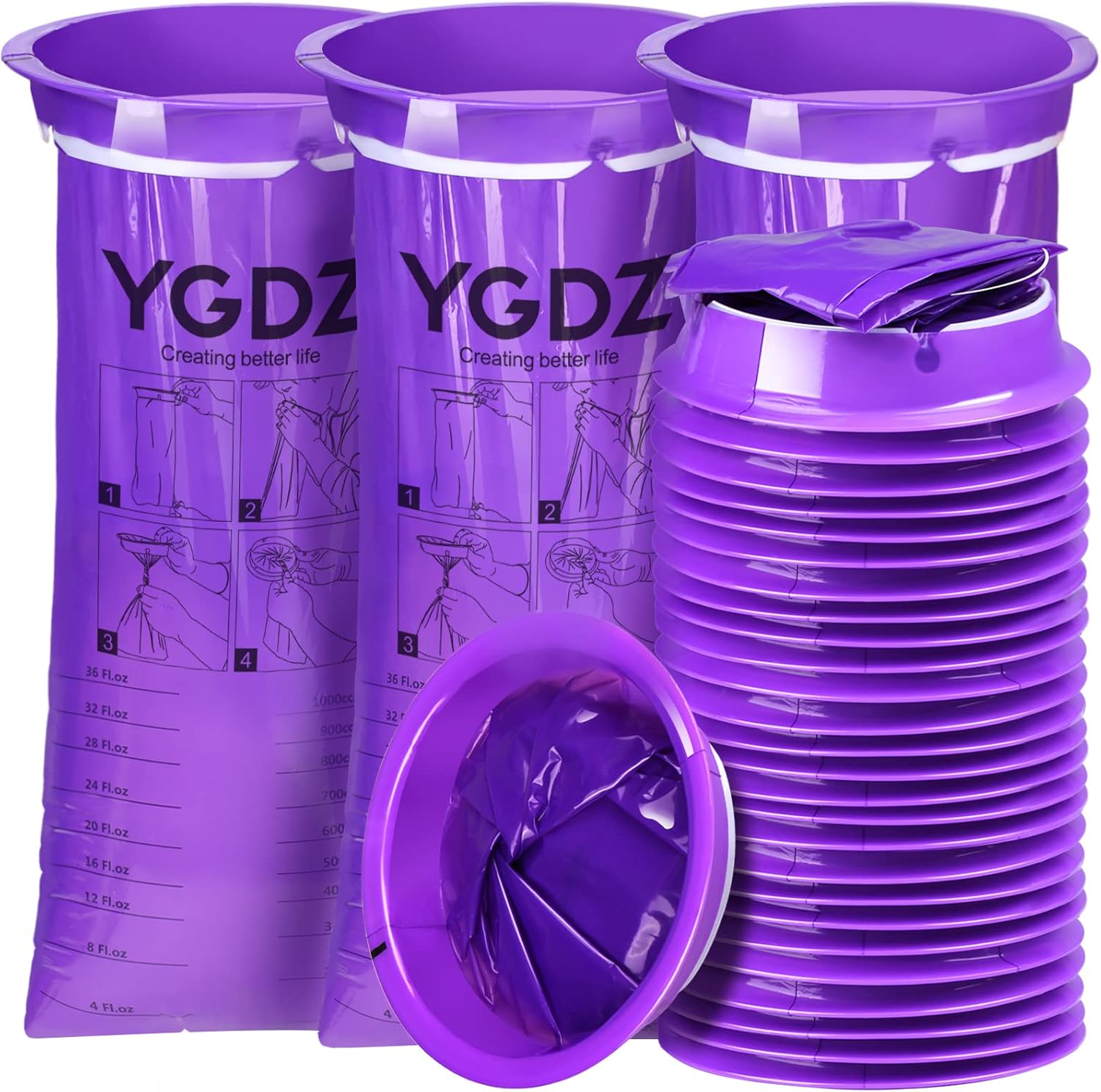 YGDZ 30 Pack Purple Disposable Emesis Bags for Travel, Motion Sickness, Aircraft, Car - Barf Bags