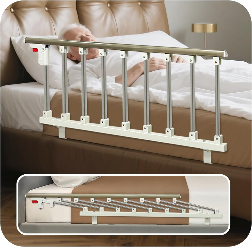 Bed Side Rails Guard for Elderly Adults Seniors Assist Rail Safety Bed Cane Railings Fold Down Handle Handicap Medical Support Assistance Devices Half Grab Bar