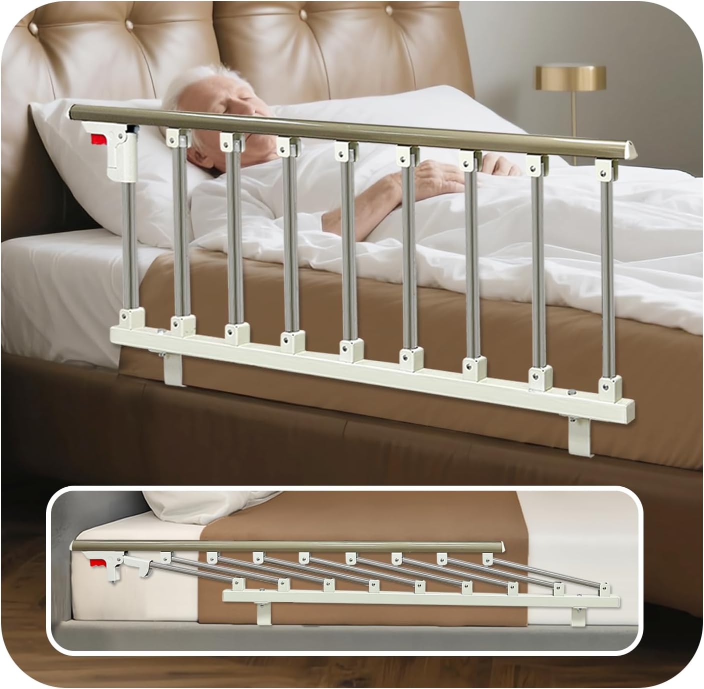 Bed Side Rails Guard for Elderly Adults Seniors Assist Rail Safety Bed Cane Railings Fold Down Handle Handicap Medical Support Assistance Devices Half Grab Bar