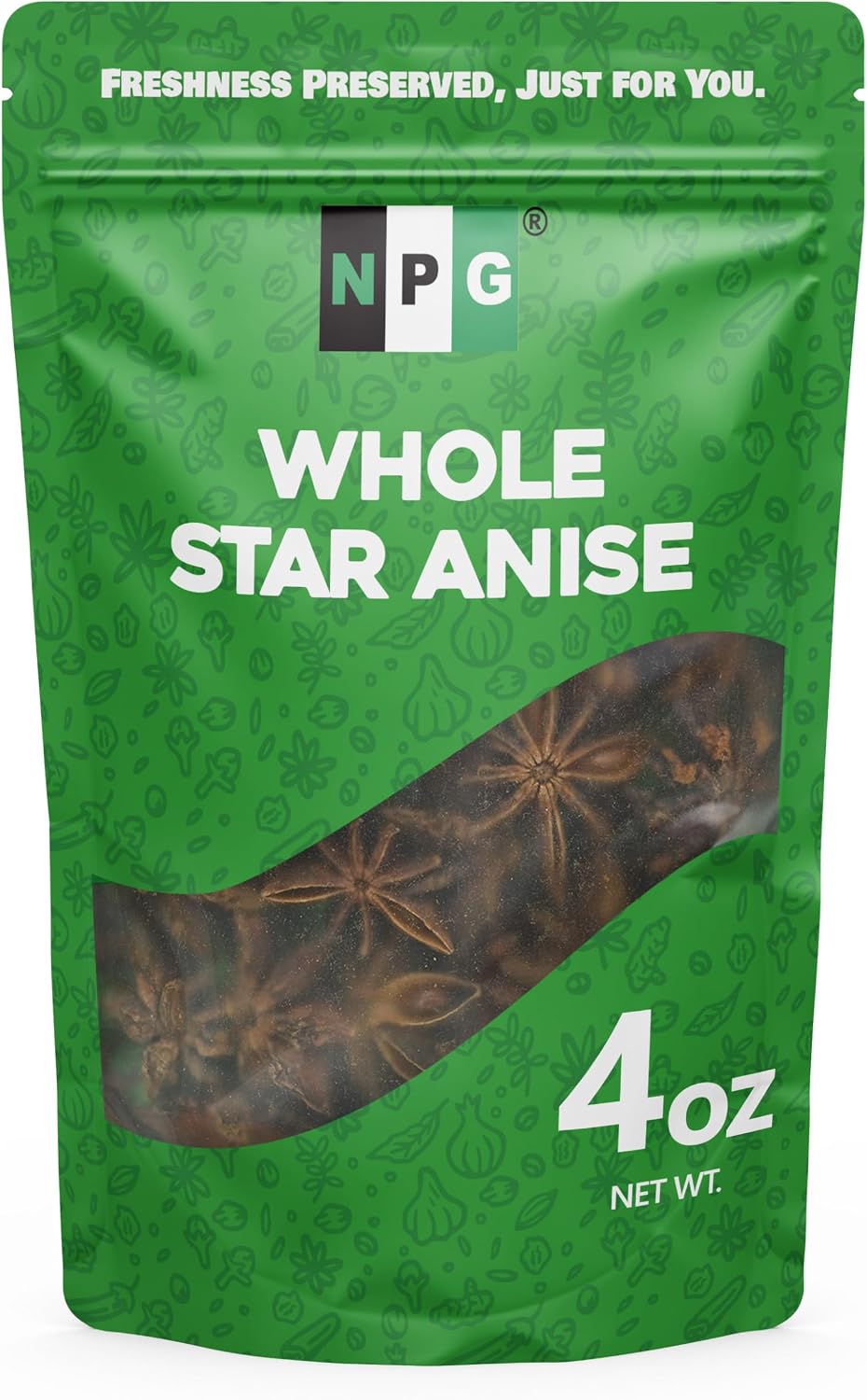 NPG Whole Star Anise Pods 4 Ounce, 100% Natural Whole Chinese Anise Star Pods Sun Dried Spice, Anis Estrella/Badian Khatai/Illicium Verum, Widely Used for Baking, Cooking, and Tea