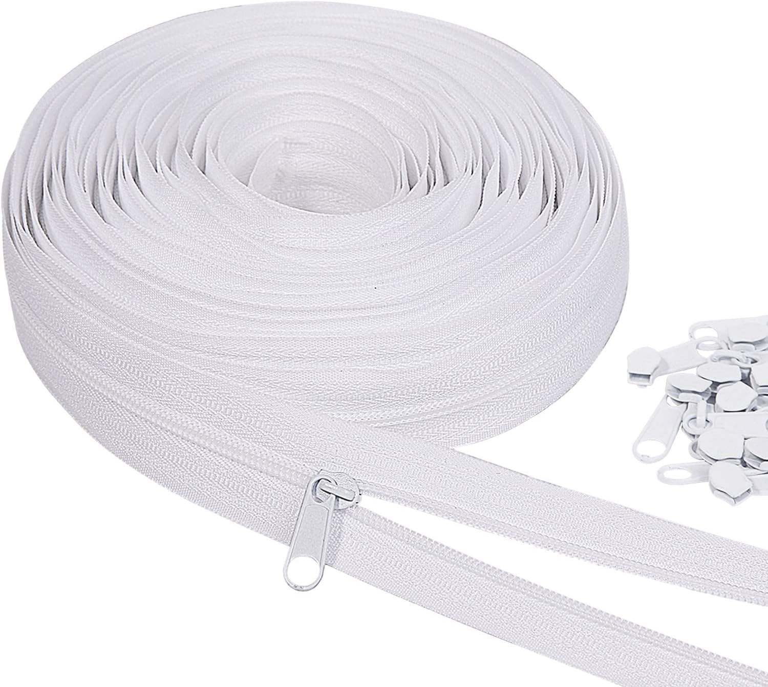 MiniRed 10Yards White Nylon Coil Zipper by the Yards, #3 Bulk Zippers for DIY Sewing Craft Bags with Replacement 20PCS Sliders (#3 White)