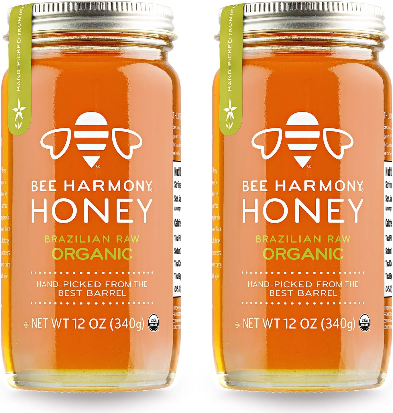Bee Harmony Organic Raw Honey, 12 OZ (Pack of 2 Jars)