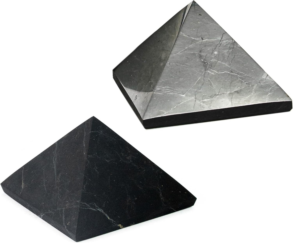 Shungite Stones Pyramids 2 inches (5 cm) Protection Set Polished & Unpolished | Black Solid Stone Pyramids | Home Office Room Whole House Protection | Meditation, Chakra Healing, Grounding S590