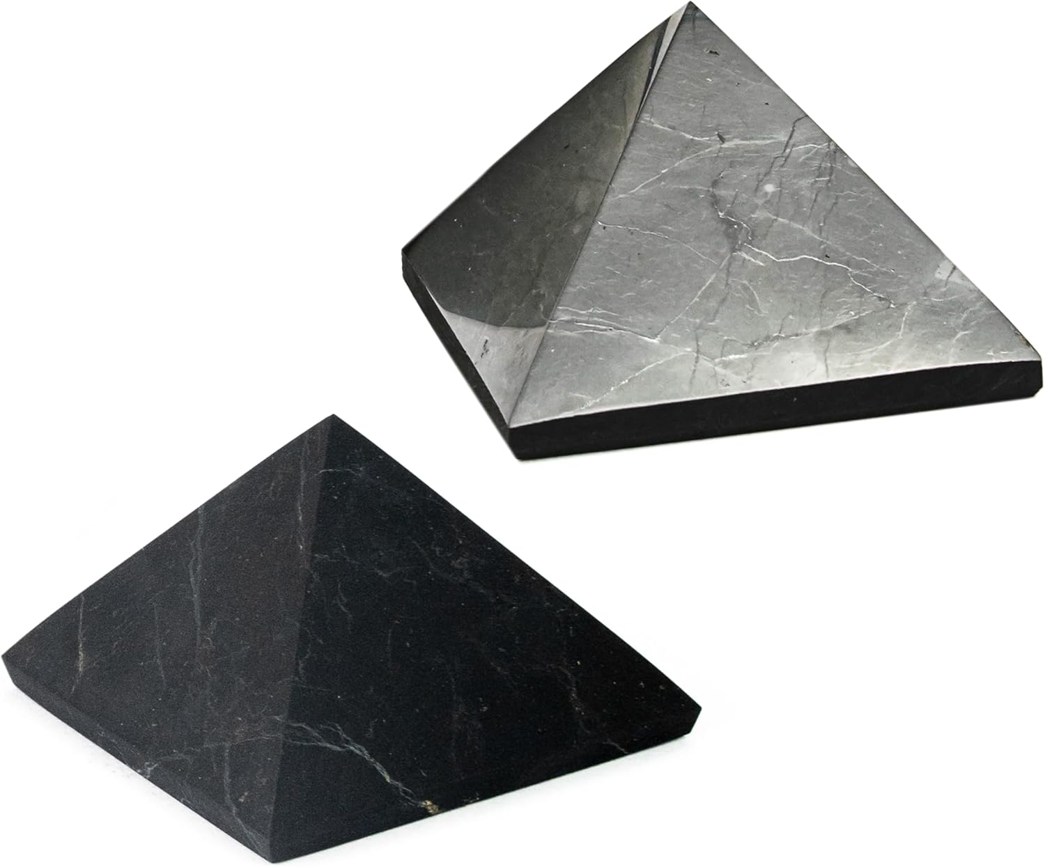 Shungite Stones Pyramids 2 inches (5 cm) Protection Set Polished & Unpolished | Black Solid Stone Pyramids | Home Office Room Whole House Protection | Meditation, Chakra Healing, Grounding S590