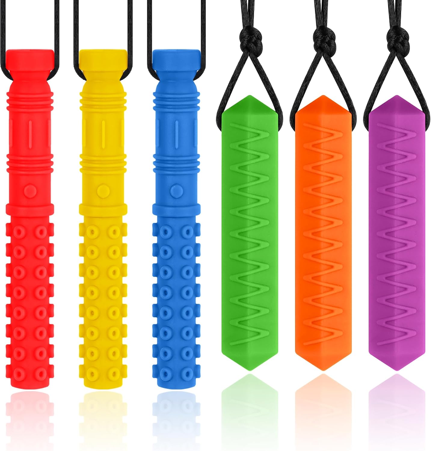Sensory Chew Necklaces for Autistic Chewers, 6 Packs Food Grade Silicone Oral Motor Chew Toys & Hand Fidgets for Autism, ADHD, SPD, Anxiety or Special Needs