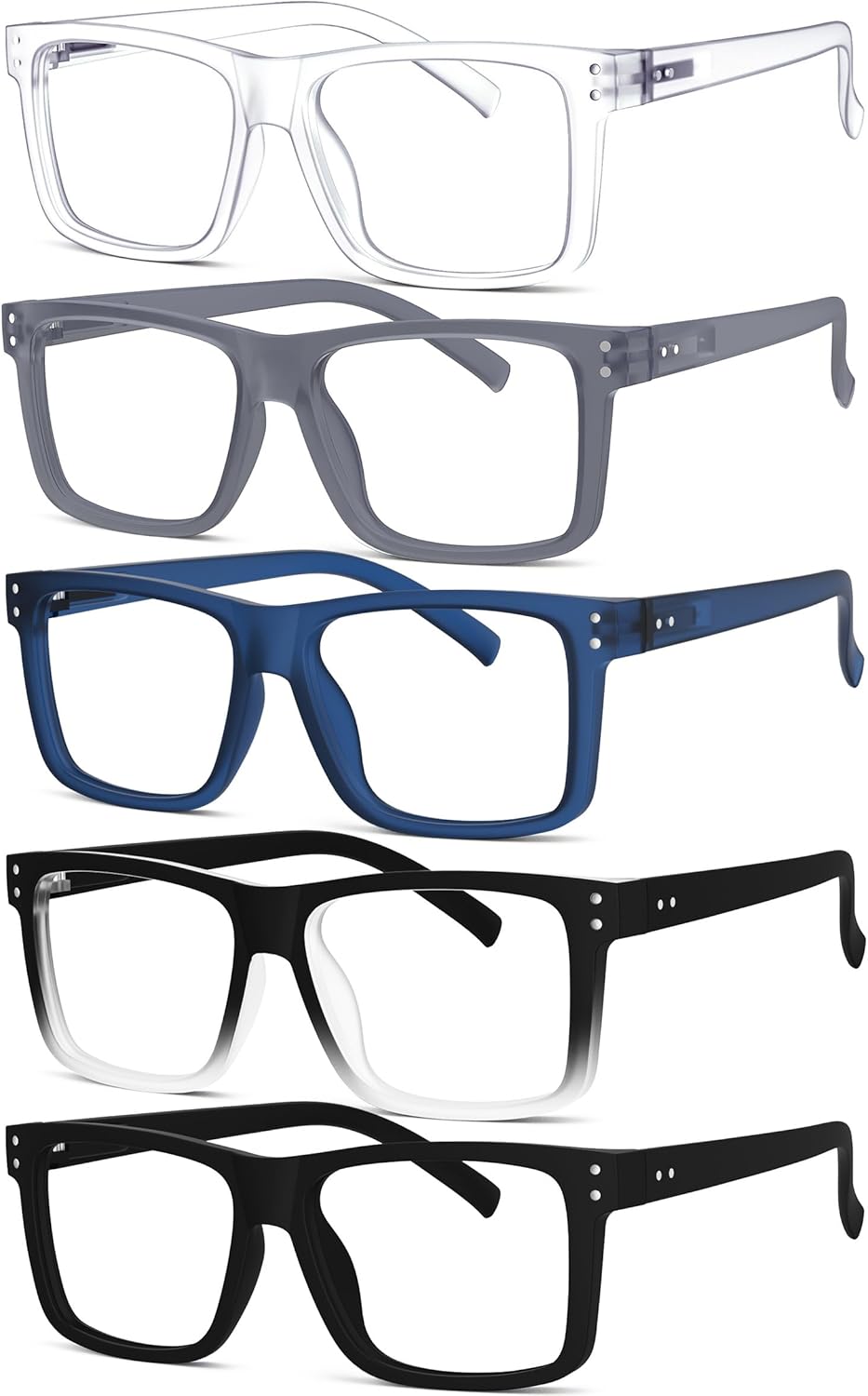 Eyekepper 5-pack Oversized Reading Glasses Square Large Frame Readers for Men and Women - Include Grey Frame +2.50