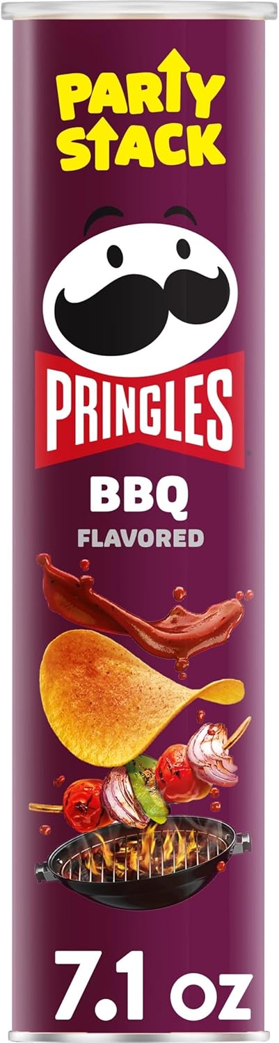Pringles Potato Crisps Chips, Lunch Snacks, On-The-Go Snacks, Party Stack, BBQ, 7.1oz Can (1 Can)