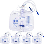 5 Pack 2000ml Urine Drainage Bag with 48" Tube, Leak Proof Anti Reflux with Cross-Shaped Drainage Valve and Dual Hook for Easy Hanging