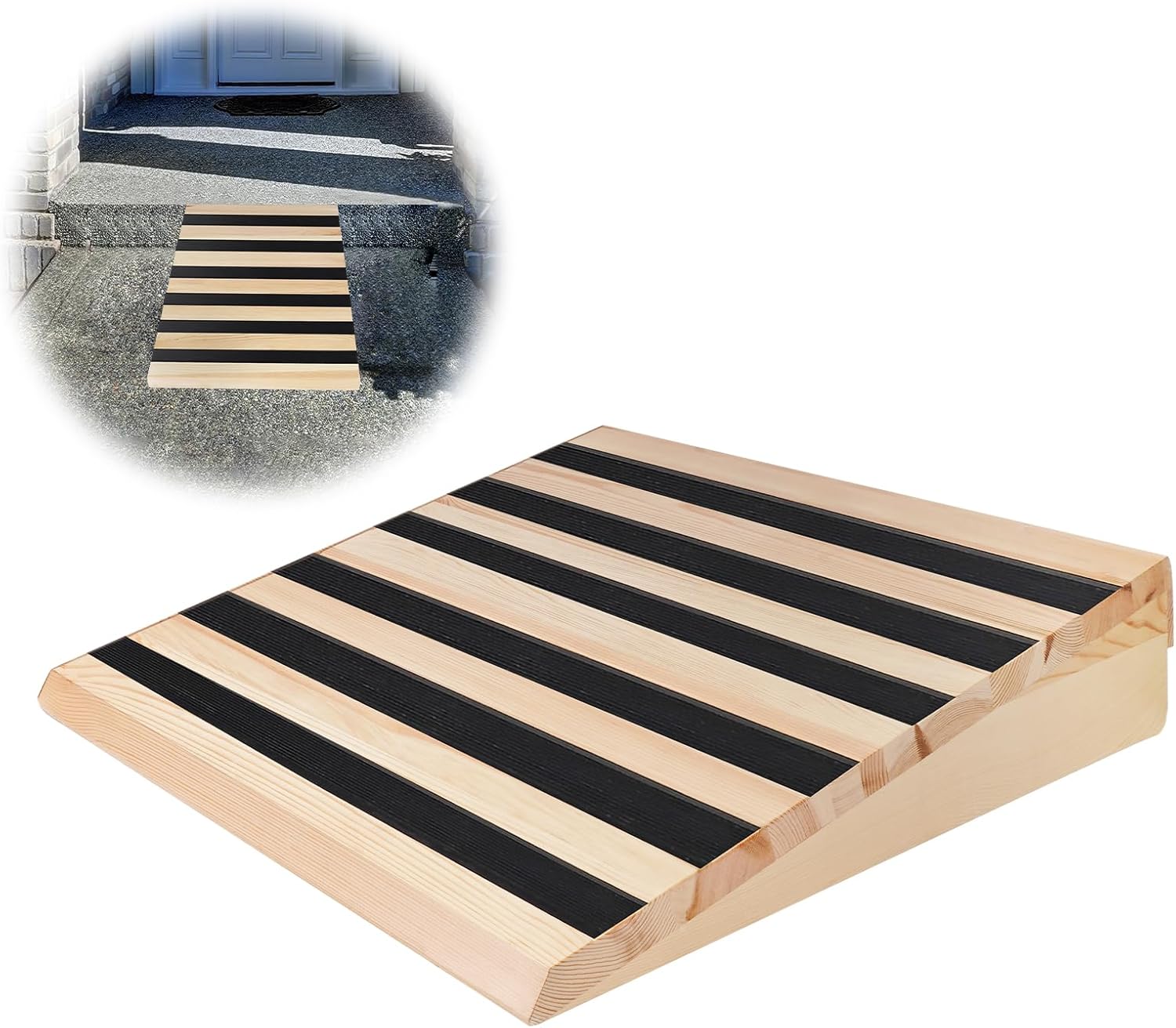 5 Inch Wooden Threshold Ramp for Home Steps(17.7" W*5.0" H, 17.7" W is not Wide Enough for wheelchairs, Please get More and Connect Multiple ramps to get a Wider one)