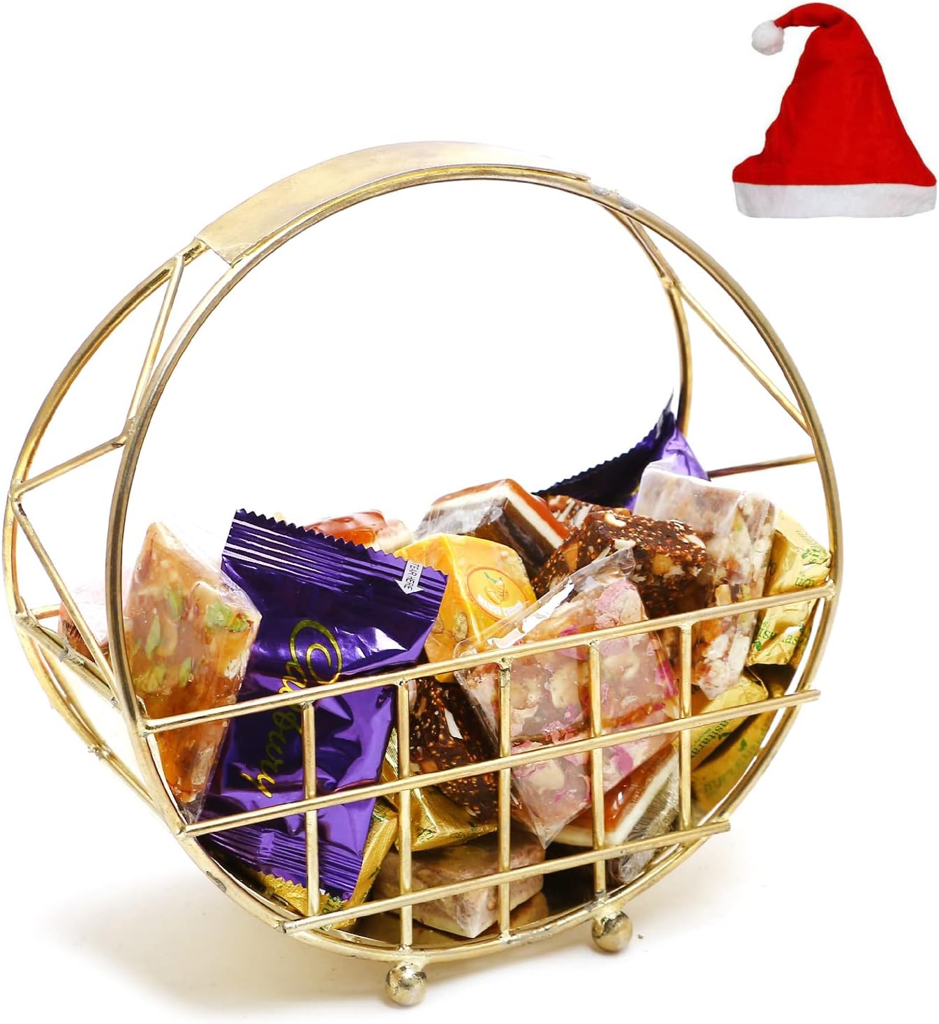 Jaiccha Ghasitaram Christmas Gifts Half Moon Metal Basket of Bites, Chikki and Cookies